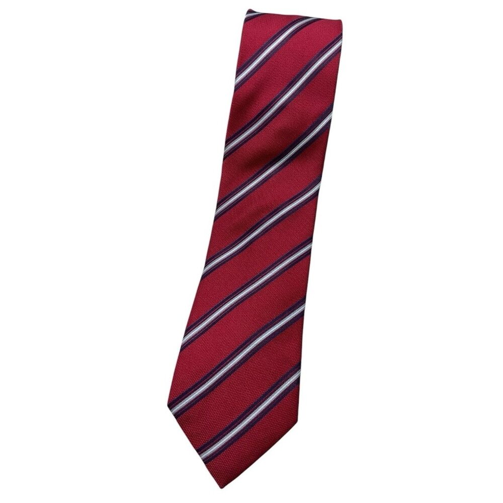 PAL ZILERI Men's 100% Silk Necktie LUXURY Tie XL Red Striped W:3" EUC